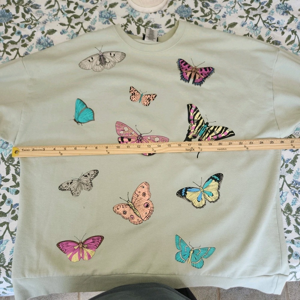 SOLD Thanks Women's Sweatshirt Sz XL Green Butterflies - Picture 7 of 10